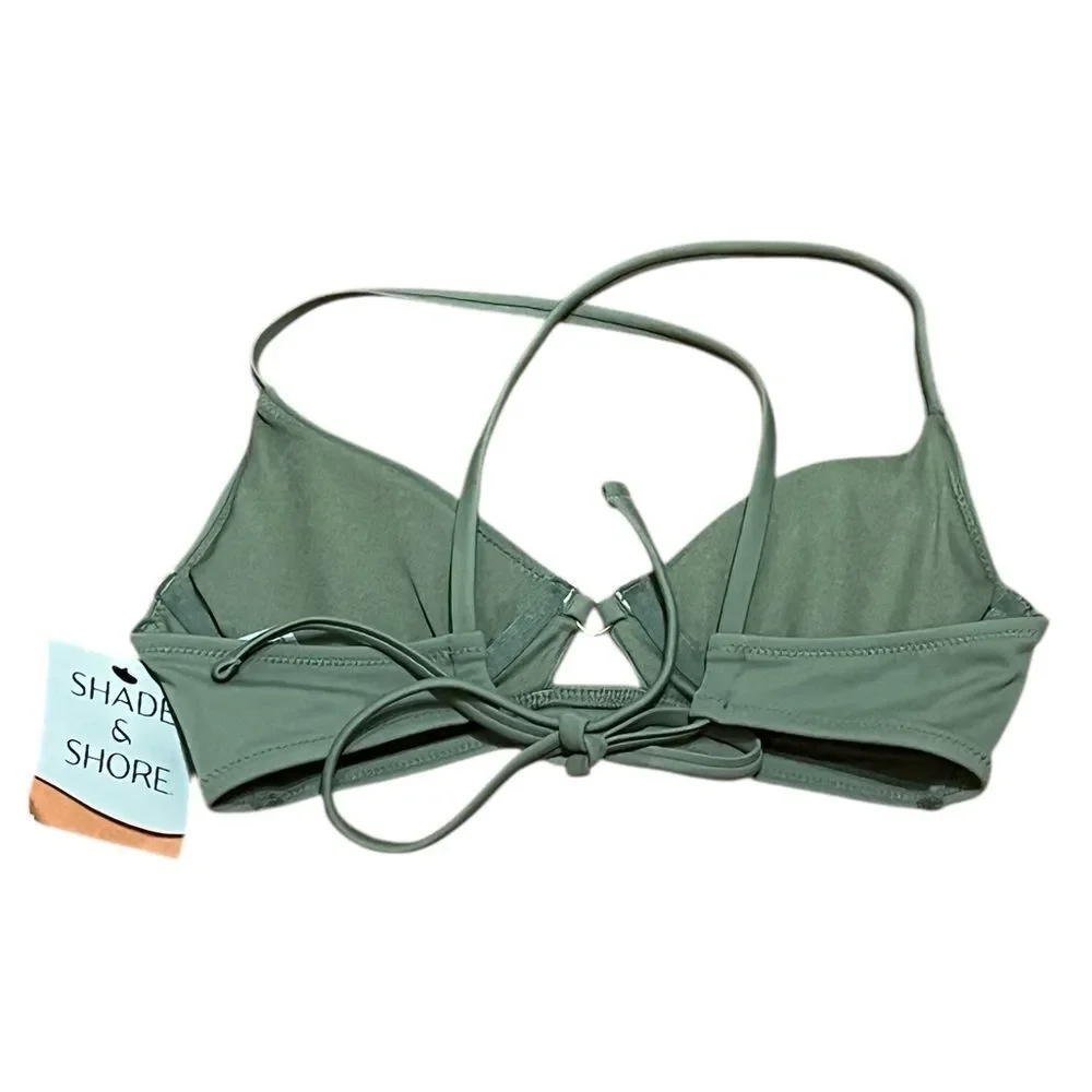 Shade & Shore Light Green Longline Bikini Top with‎ Cross Back, Size 32B, NWT